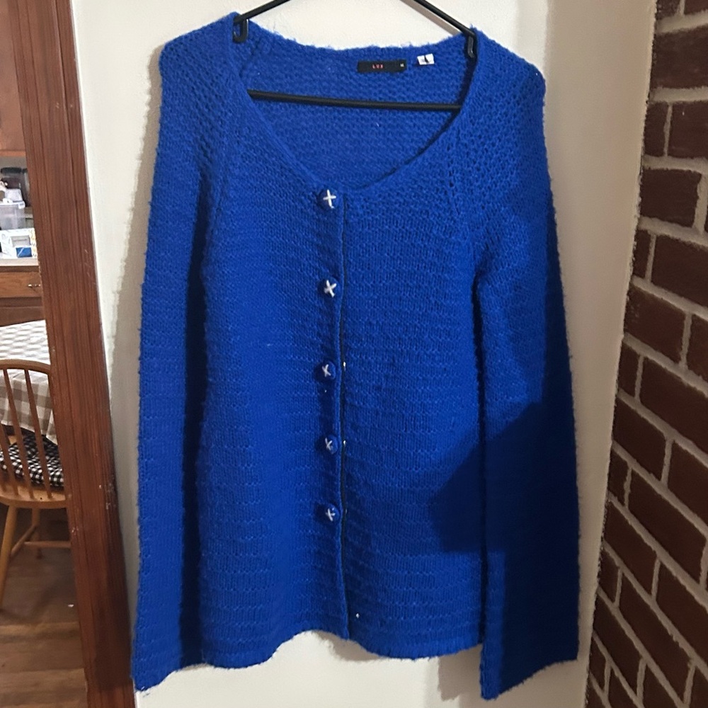 LUX Size Medium Blue Button-Up Women's Sweater Cardigan